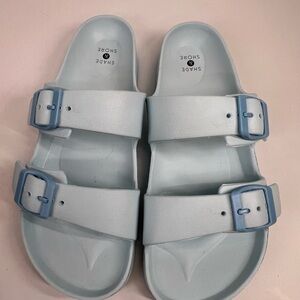 Shade & Shore Sky Blue Buckle Slides Size 8 Beach Poop Vaca Preppy Coquette Soft